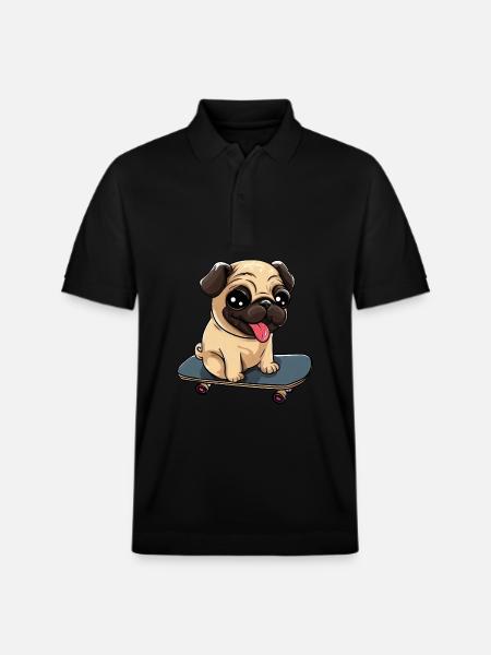 Skateboarding Pug: Cute Rolling Fun - Stanley/Stella Unisex Organic Polo Shirt PREPSTER - black