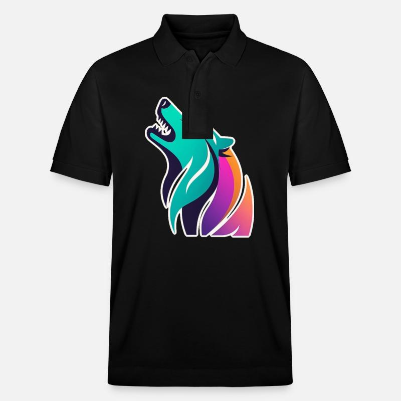bunter stilisierter Wolf - Stanley/Stella Unisex Bio-Poloshirt PREPSTER - Schwarz