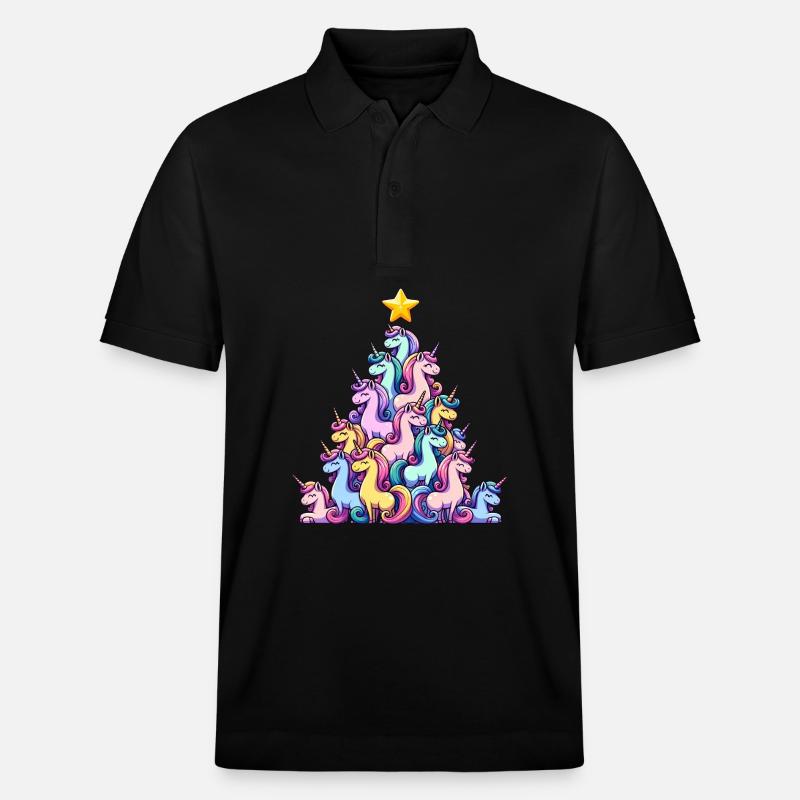 Einhorn Weihnachtsbaum Design - Stanley/Stella Unisex Bio-Poloshirt PREPSTER - Schwarz