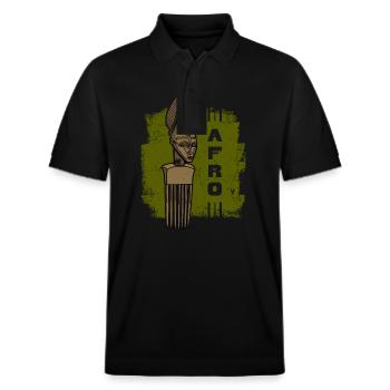 Comb Hair Hairstyle Afro African History Kultu - Stanley/Stella Unisex Organic Polo Shirt PREPSTER - black - Front - Roxy (174cm) & Andy (188cm)