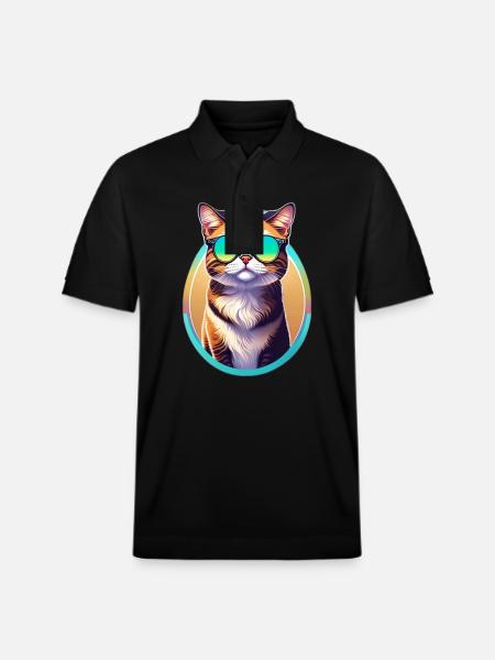 Spectacled cat - Stanley/Stella Unisex Organic Polo Shirt PREPSTER - black