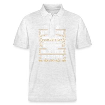 Police Sheriff Handcuffs - Stanley/Stella Unisex Organic Polo Shirt PREPSTER - heather white - Front - Roxy (174cm) & Andy (188cm)