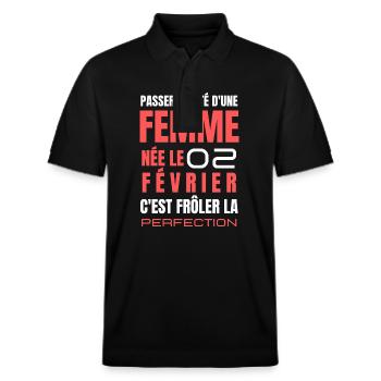 Février Magique - Né le 2, Étincelle Inoubliable. - Polo PREPSTER bio Stanley/Stella Unisexe - noir - Devant - Roxy (174cm) & Andy (188cm)