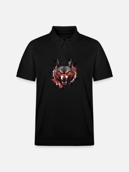 Wolf Head Symbol Animal - Stanley/Stella Unisex Organic Polo Shirt PREPSTER - black