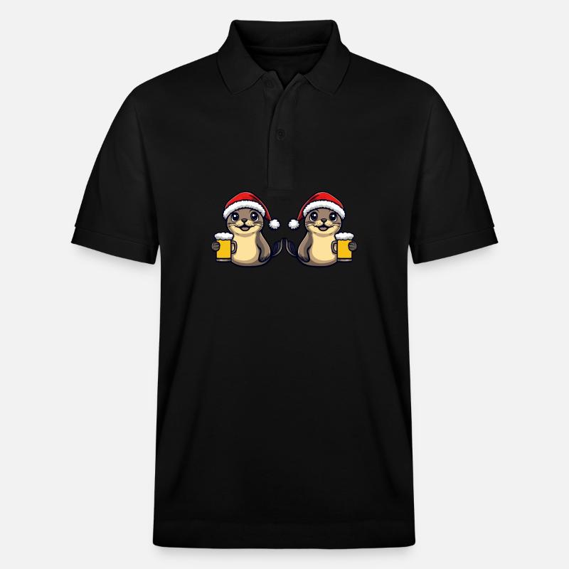 Robbe Tier Weihnachten Bier Team - Stanley/Stella Unisex Bio-Poloshirt PREPSTER - Schwarz