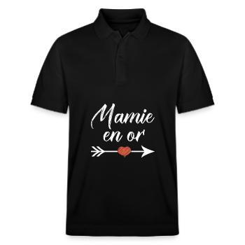 mamie en or cadeau mamie - Polo PREPSTER bio Stanley/Stella Unisexe - noir - Devant - Roxy (174cm) & Andy (188cm)