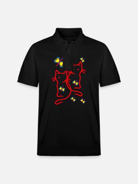 80s 90s Cats Kids Child - Stanley/Stella Unisex Organic Polo Shirt PREPSTER - black