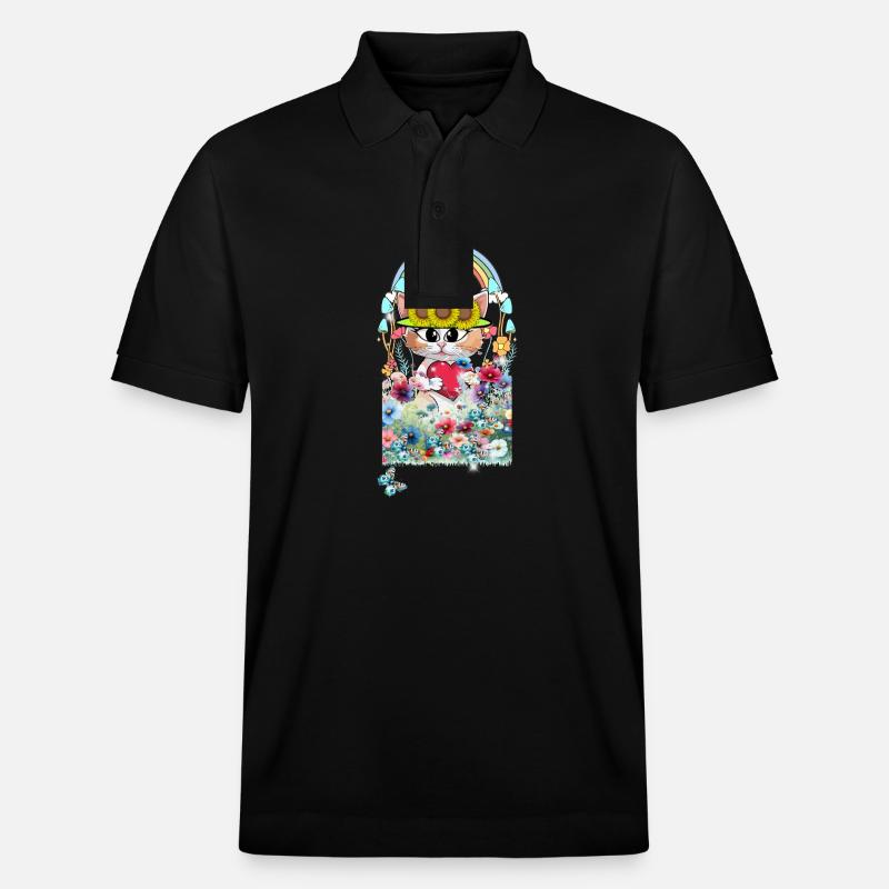 Katze Blumen Garten Kinder Mädchen - Stanley/Stella Unisex Bio-Poloshirt PREPSTER - Schwarz