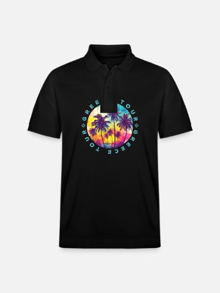 Greece Tour Palm Trees - Stanley/Stella Unisex Organic Polo Shirt PREPSTER - black