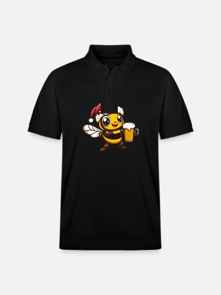 Bee Christmas Beer Funny - Stanley/Stella Unisex Organic Polo Shirt PREPSTER - black