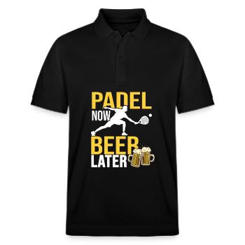 Padel jetzt Padel nach Padel und Bier - Stanley/Stella Unisex Bio-Poloshirt PREPSTER - Schwarz - Vorne - Roxy (174cm) & Andy (188cm)