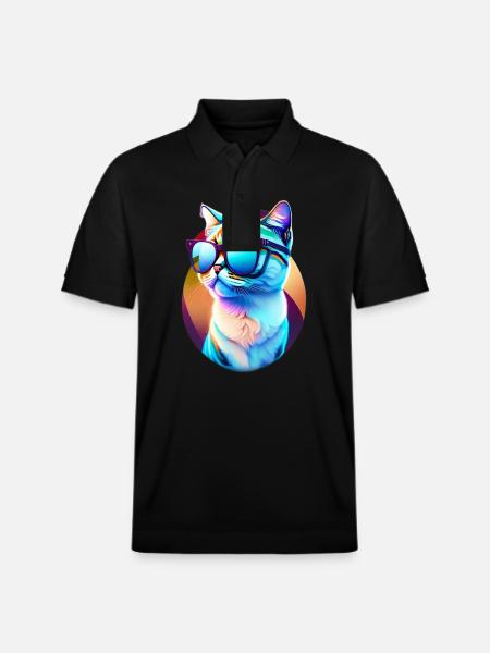 Spectacled cat - Stanley/Stella Unisex Organic Polo Shirt PREPSTER - black