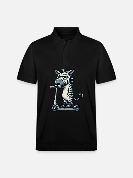 Zebra Scooter Kickroller Funny Comic - Stanley/Stella Unisex Organic Polo Shirt PREPSTER - black