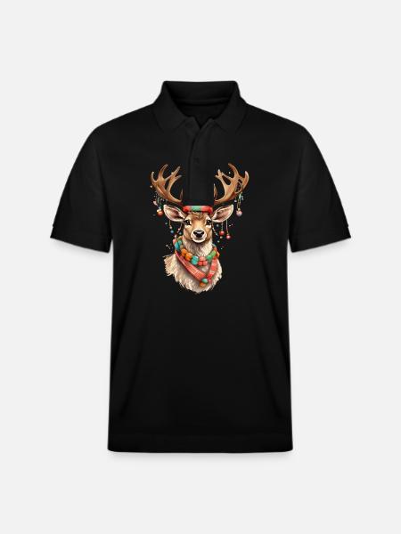 Cute Christmas Reindeer - Stanley/Stella Unisex Organic Polo Shirt PREPSTER - black