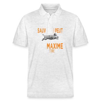 Maxime c est maxime qui tire Humour Chasseur - Polo PREPSTER bio Stanley/Stella Unisexe - blanc chiné - Devant - Roxy (174cm) & Andy (188cm)