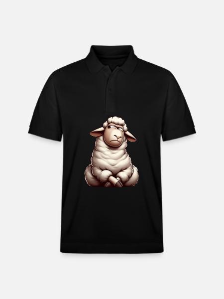 Skeptical Sheep Cartoon Comic Bull - Stanley/Stella Unisex Organic Polo Shirt PREPSTER - black