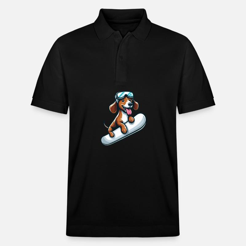 Dackel Hund Snowboard Comics Winterspaß - Stanley/Stella Unisex Bio-Poloshirt PREPSTER - Schwarz