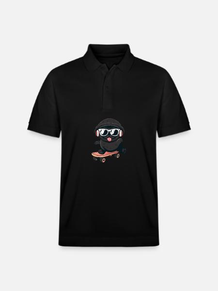 Dog Pug on skateboard - Stanley/Stella Unisex Organic Polo Shirt PREPSTER - black