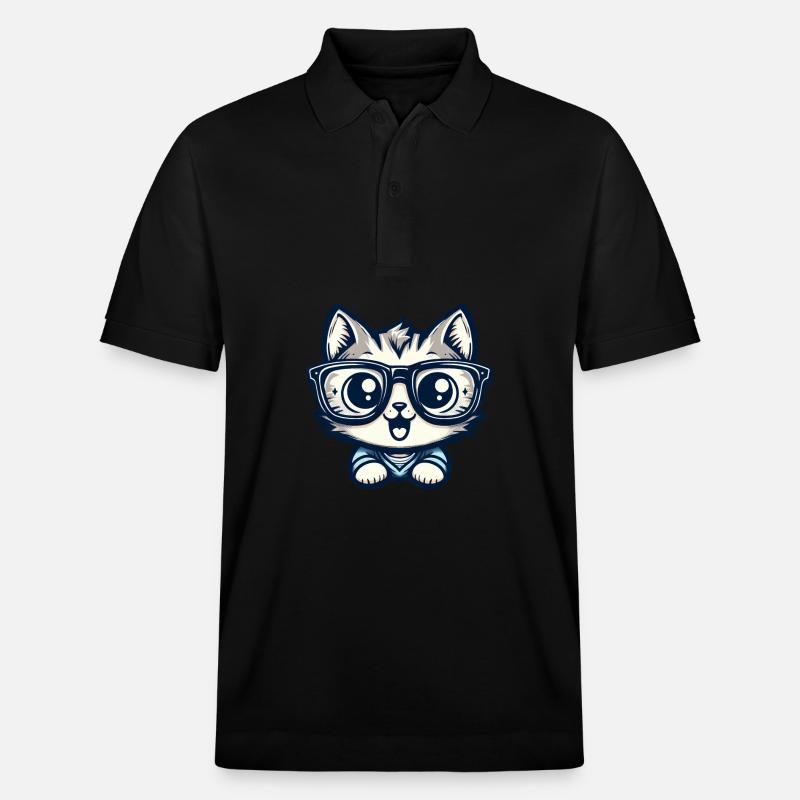 Niedliche Comic-Katze mit Nerd-Brille - Stanley/Stella Unisex Bio-Poloshirt PREPSTER - Schwarz