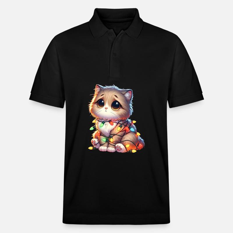 Chat de Noël mignon - Drôle - Polo PREPSTER bio Stanley/Stella Unisexe - noir