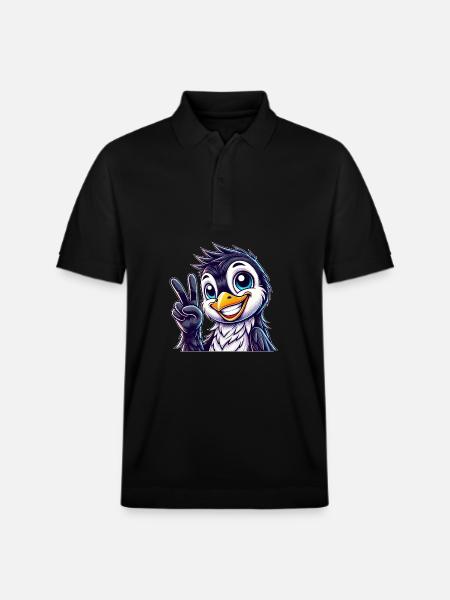 Sød pingvin viser tænder glæde tegneserie fred - Stanley/Stella PREPSTER økologisk unisex poloshirt - sort
