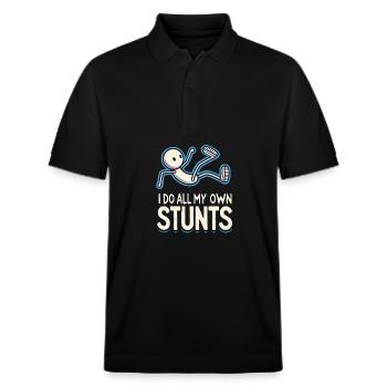 Lustiger Stuntman Parcours Spruch Stunts Kinder - Stanley/Stella Unisex Bio-Poloshirt PREPSTER - Schwarz - Vorne - Roxy (174cm) & Andy (188cm)