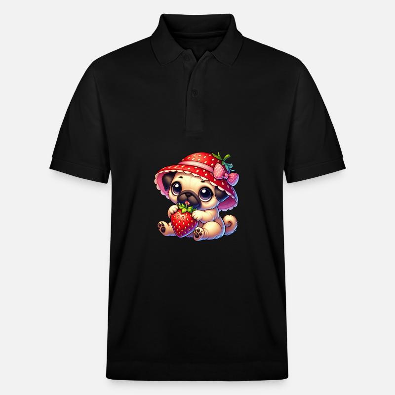 Mops mit Erdbeere Sommer Fruchtig - Stanley/Stella Unisex Bio-Poloshirt PREPSTER - Schwarz