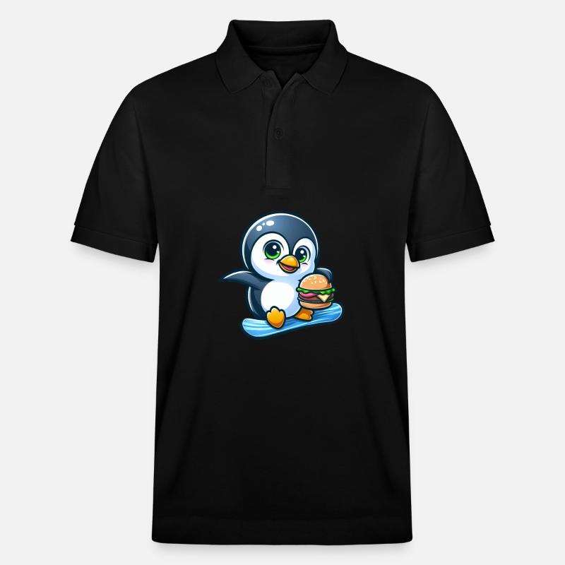 Cool pingouin snowboarder avec burger - Polo PREPSTER bio Stanley/Stella Unisexe - noir
