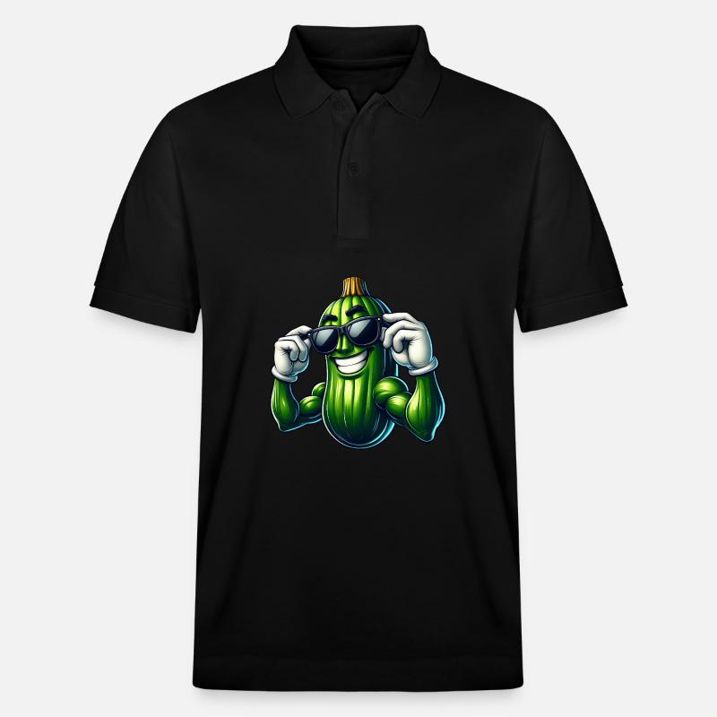 Cool Cucumber Pickle Vegetables Cartoon - Stanley/Stella Unisex Organic Polo Shirt PREPSTER - black