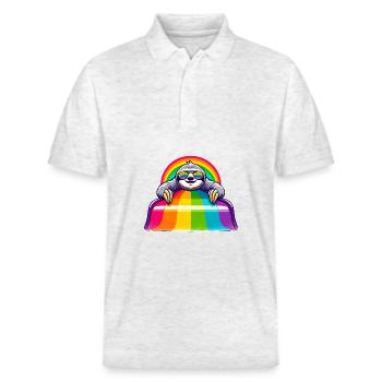Aire de jeux arc-en-ciel de paresse de la fierté LGBTQ - Polo PREPSTER bio Stanley/Stella Unisexe - blanc chiné - Devant - Roxy (174cm) & Andy (188cm)