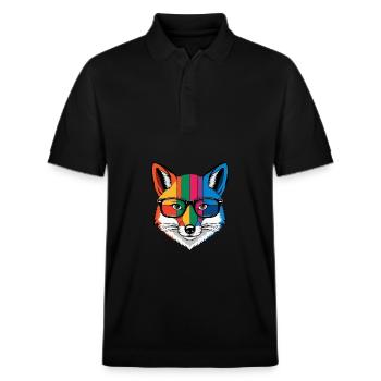 Fox Cartoon Cool Colorful with Glasses - Stanley/Stella Unisex Organic Polo Shirt PREPSTER - black - Front - Roxy (174cm) & Andy (188cm)