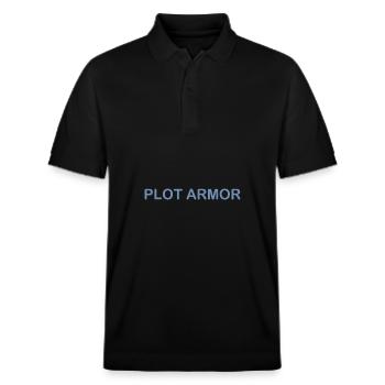 Lustige Sprüche über Plot Armor im Kino - Stanley/Stella Unisex Bio-Poloshirt PREPSTER - Schwarz - Vorne - Roxy (174cm) & Andy (188cm)