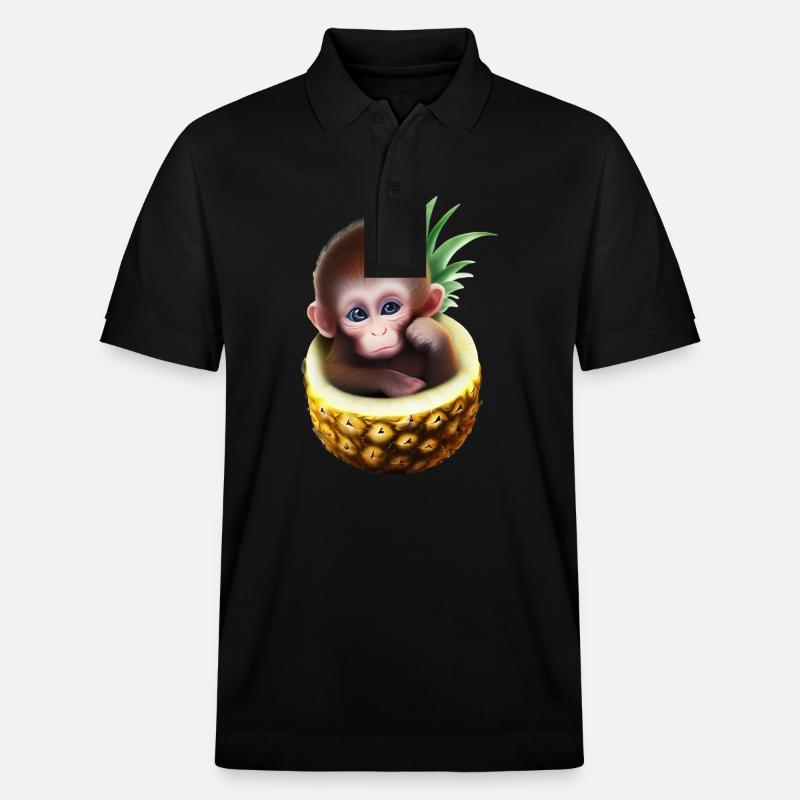 Kleiner Affe in einer Ananas - Stanley/Stella Unisex Bio-Poloshirt PREPSTER - Schwarz