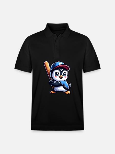 Cute Penguin Baseball Player Comic - Stanley/Stella Unisex Organic Polo Shirt PREPSTER - black