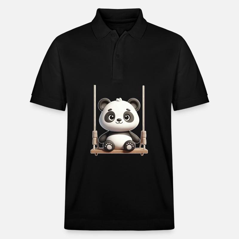 Mignon Panda Balançoire Dessin Animé - Polo PREPSTER bio Stanley/Stella Unisexe - noir