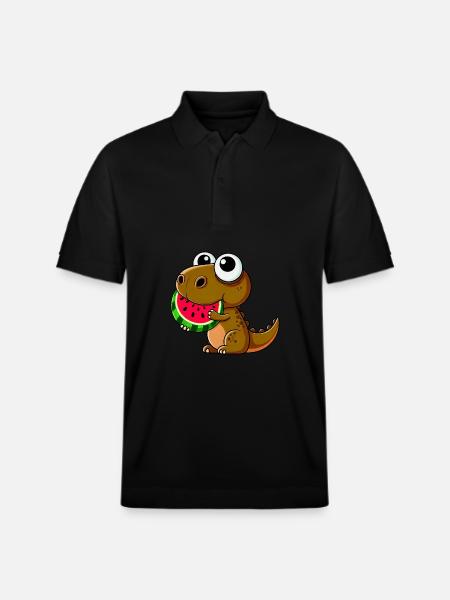 T-Rex with Watermelon Summer Cartoon - Stanley/Stella Unisex Organic Polo Shirt PREPSTER - black