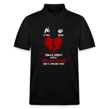 Broken Heart Love Dangerous Smile Face - Stanley/Stella Unisex Organic Polo Shirt PREPSTER - black - Front - Roxy (174cm) & Andy (188cm)