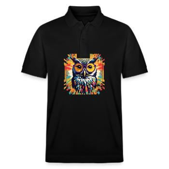 Popart Eule mit Brille - Stanley/Stella Unisex Bio-Poloshirt PREPSTER - Schwarz - Vorne - Roxy (174cm) & Andy (188cm)