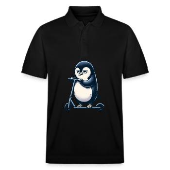 Grumpy Mops auf Kickroller lustig Hund - Stanley/Stella Unisex Bio-Poloshirt PREPSTER - Schwarz - Vorne - Roxy (174cm) & Andy (188cm)