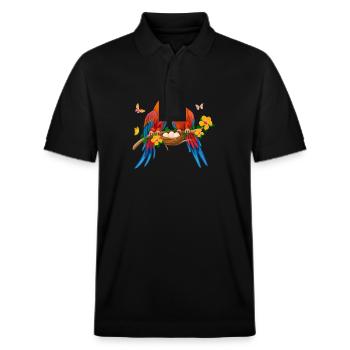 Two Macaw Parrot Love Friendship and Marriage - Stanley/Stella Unisex Organic Polo Shirt PREPSTER - black - Front - Roxy (174cm) & Andy (188cm)