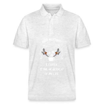 Bird Watching Bird Watching Birding Coffee - Stanley/Stella Unisex Organic Polo Shirt PREPSTER - heather white - Front - Roxy (174cm) & Andy (188cm)