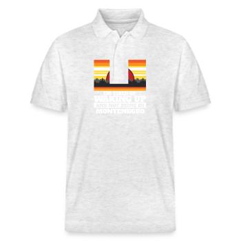 Im Tired of Waking Up and Not Being In Montenegro - Stanley/Stella Unisex Bio-Poloshirt PREPSTER - Weiß meliert - Vorne - Roxy (174cm) & Andy (188cm)