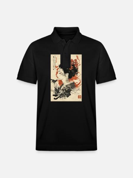 Kwiatowy Gejsza Tusz Art - Ekologiczna koszulka polo typu unisex Stanley/Stella PREPSTER - czarny