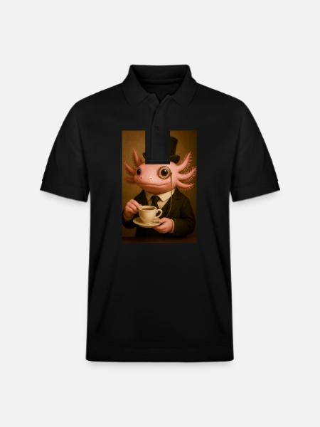 Dapper Axolotl with Coffee - Stanley/Stella Unisex Organic Polo Shirt PREPSTER - black