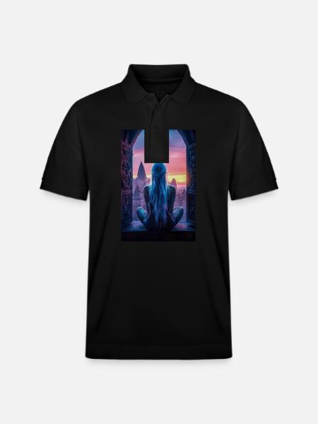 Fantasy City Sunset View - Stanley/Stella Unisex Organic Polo Shirt PREPSTER - black