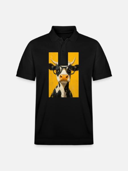 Cool Cow with Glasses - Stanley/Stella Unisex Organic Polo Shirt PREPSTER - black