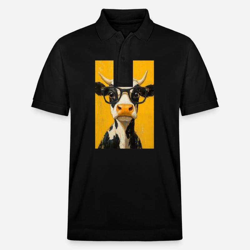 Coole Kuh mit Brille - Stanley/Stella Unisex Bio-Poloshirt PREPSTER - Schwarz
