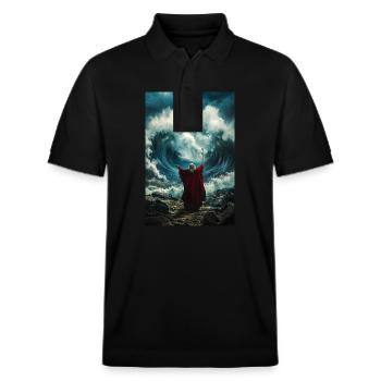 Divine Force Splits the Sea - Stanley/Stella Unisex Organic Polo Shirt PREPSTER - black - Front - Roxy (174cm) & Andy (188cm)