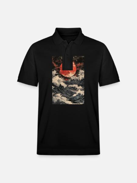 Luna roja sobre mar tormentoso - Polo orgánico unisex PREPSTER de Stanley/Stella - negro