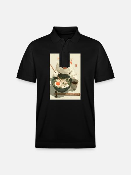 Happy White Cat Eating Ramen - Stanley/Stella Unisex Organic Polo Shirt PREPSTER - black